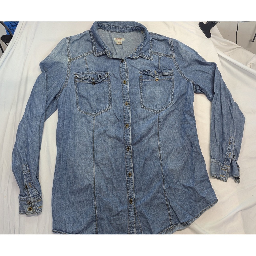 Mossimo Supply Co Blue Denim Button Down Shirt Long Sleeve Womens XL